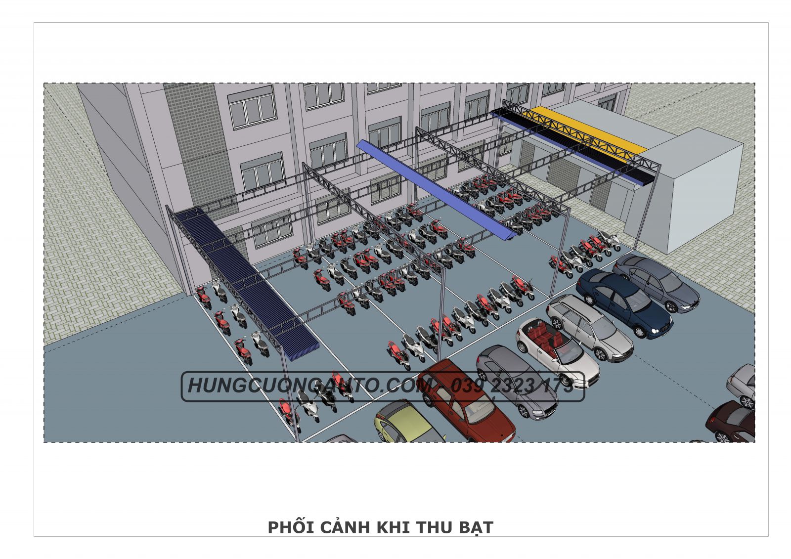 Bản vẽ mái bạt xếp di động nhà xe