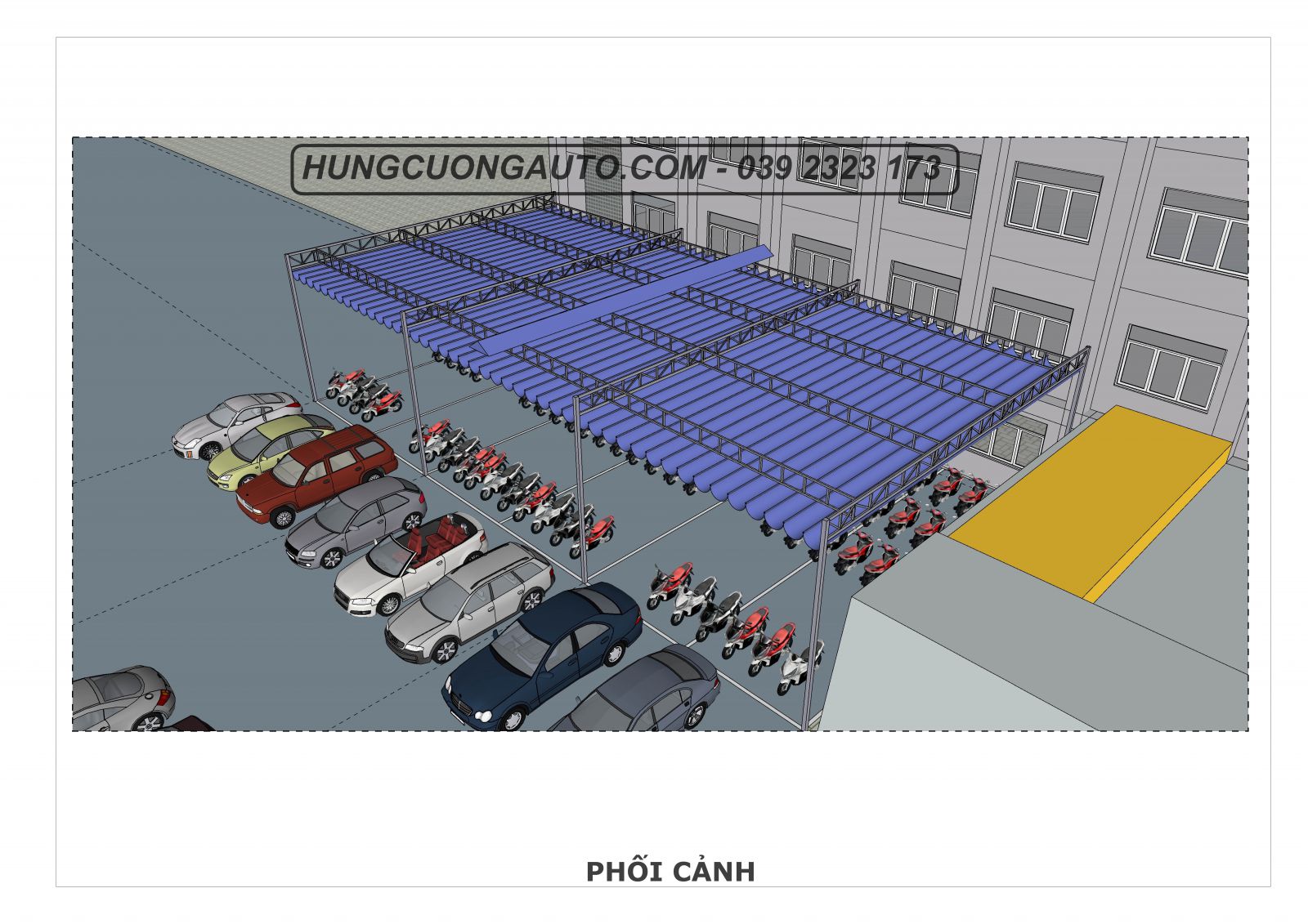 Bản vẽ mái bạt xếp di động nhà xe