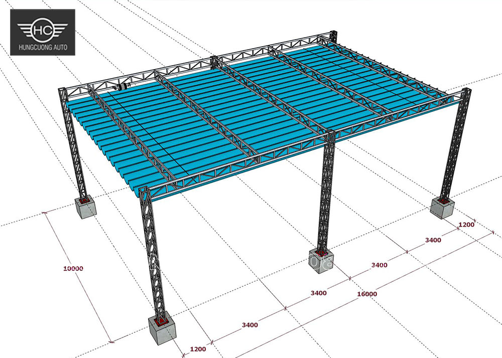 Bản vẽ mái xếp 10x16m cho sân vườn, hồ cá koi đẹp nhất