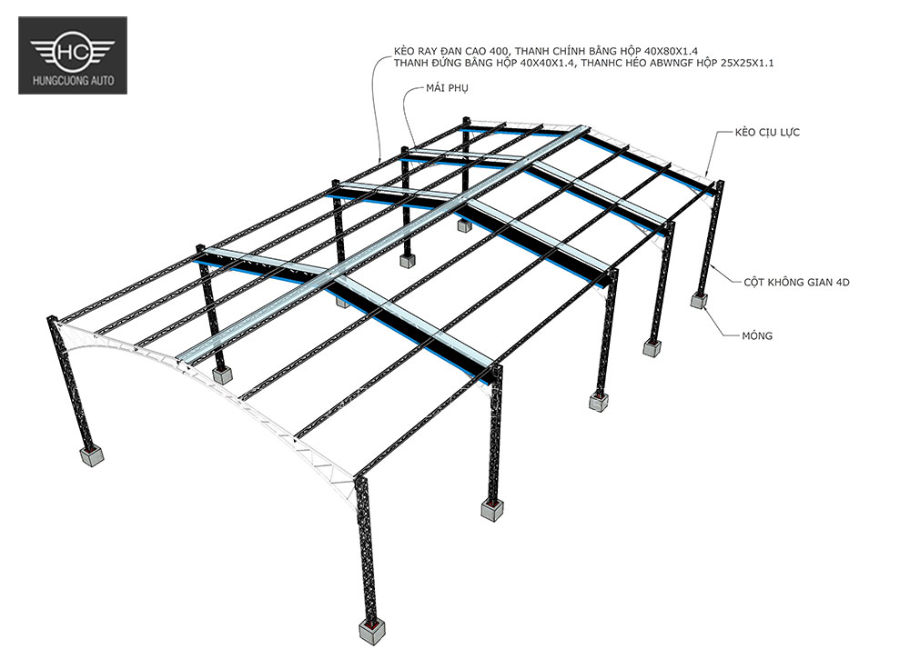 Bản vẽ mái bạt xếp di động vượt nhip lớn 25mx4475m