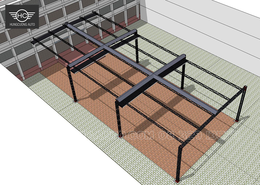 HÌnh ảnh bản vẽ 3d thiết kế mái bạt trường mầm non Tương Mai