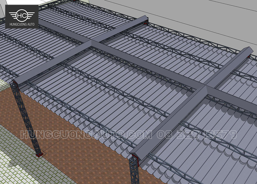 HÌnh ảnh bản vẽ 3d thiết kế mái bạt trường mầm non Tương Mai