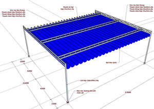 Bản vẽ mái xếp bạt kéo 13m x 11.6m