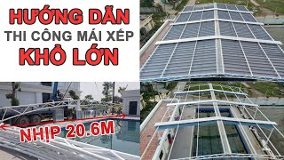 Cách làm mái bạt xếp lượn sóng với khổ độ 20.6m cho bể bơi